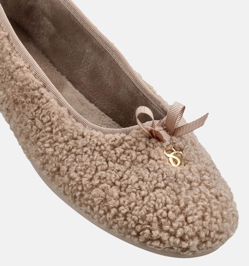 Scapa Beige Teddy Ballerina Pantoffels voor dames (380853)