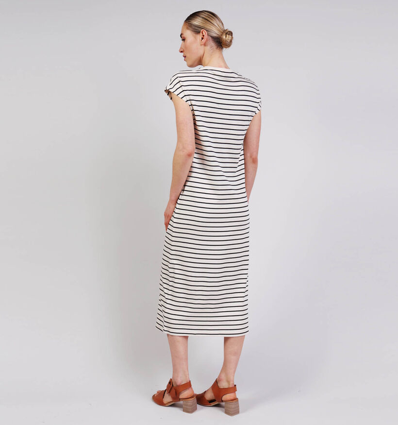 Vila Sinny Capsleeve Ecru/Zwarte T-shirt Jurk voor dames (368112)