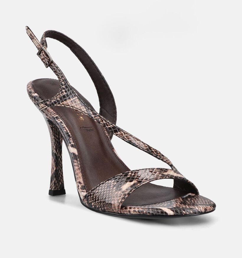 Tamaris Brown Snake Sandales &agrave; talons en Brun fonc&eacute; pour femmes (371797)