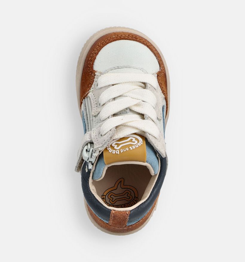 STONES and BONES Nomi Witte/Cognac Sneakers voor jongens (369610) - geschikt voor steunzolen