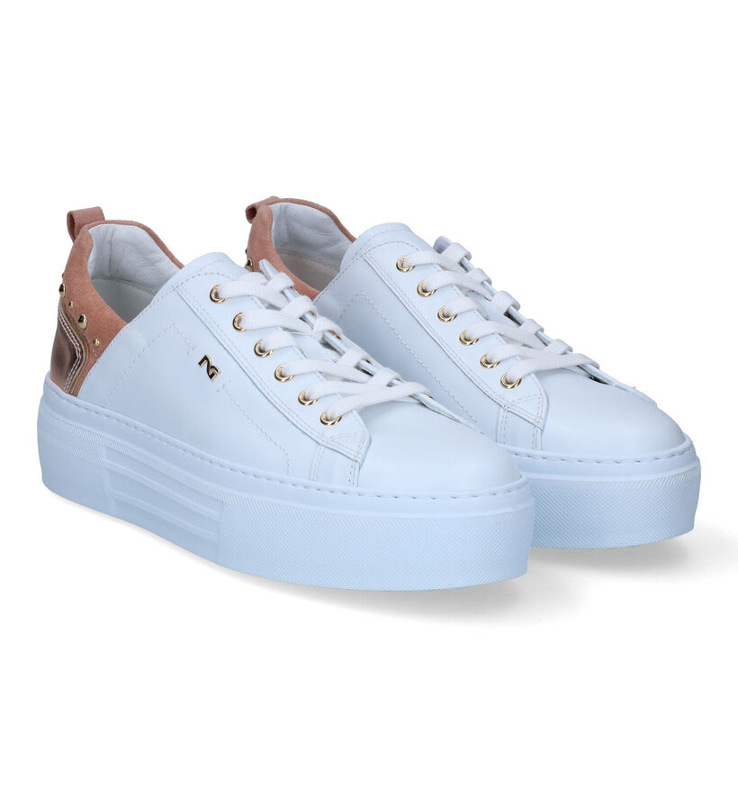 NeroGiardini Witte Veterschoenen in leer (307506)