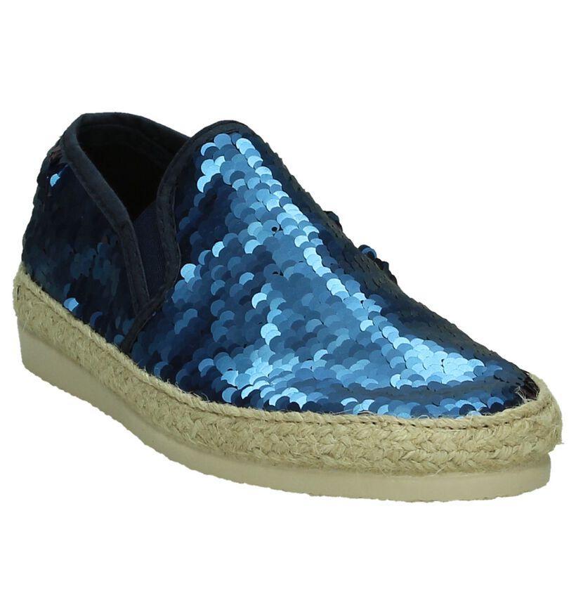 Via Roma Blauwe Espadrilles met Pailletten in stof (207483)