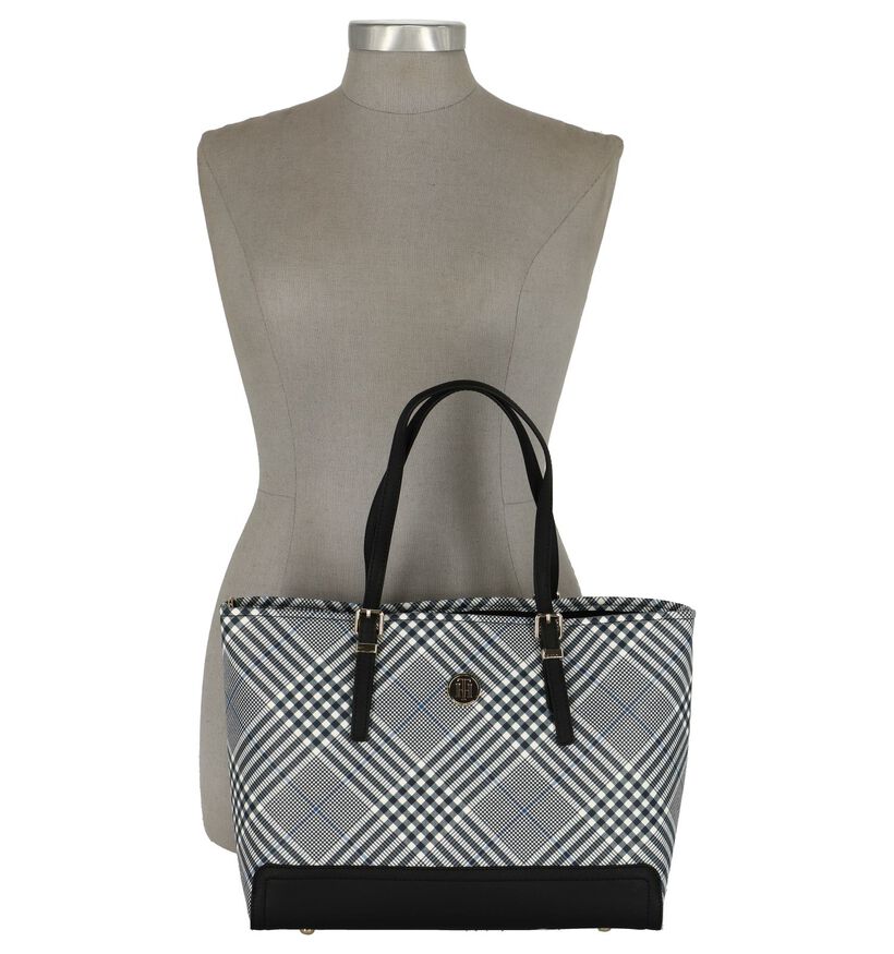 Tommy Hilfiger Honey Medium Tote Print Schoudertas Zwart/Wit in kunstleer (227441)