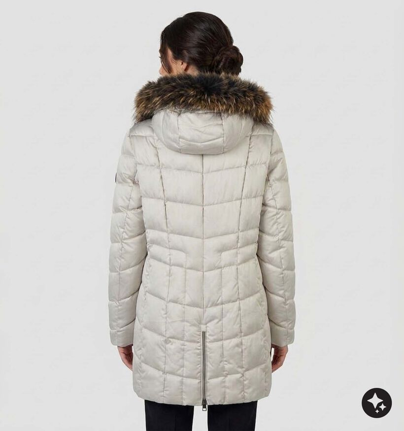 Barbara Lebek Ecru Lange Jas met Faux-fur Kap voor dames (380695)