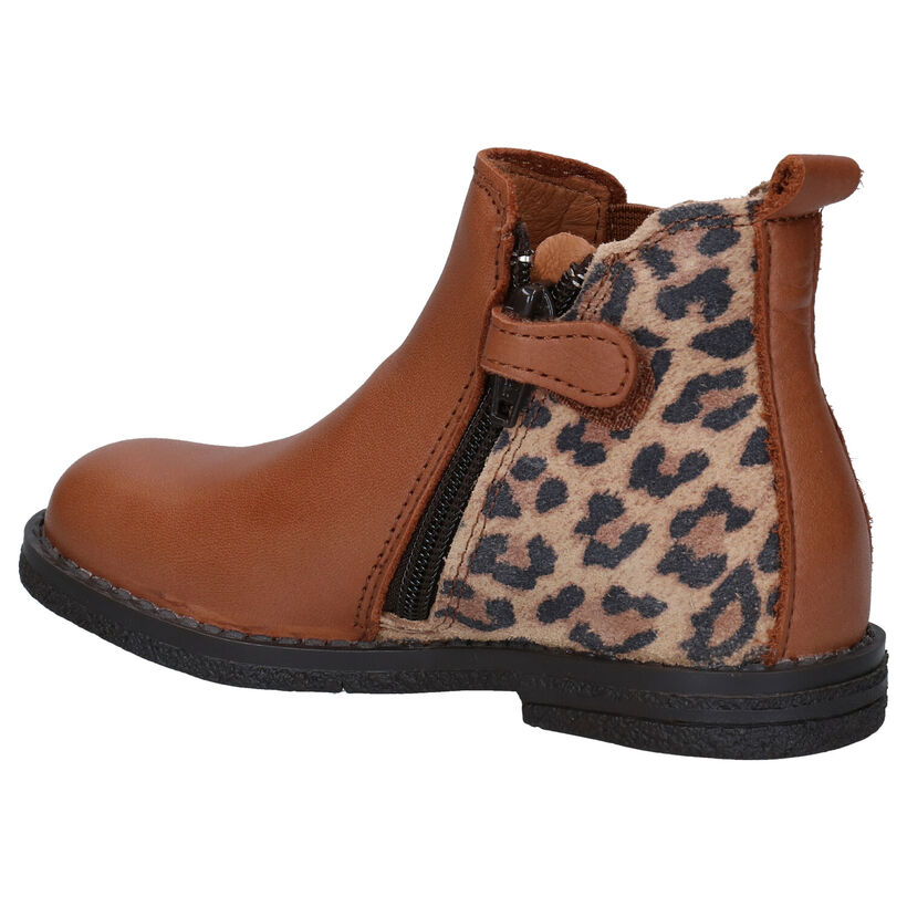 Milo & Mila Agon Leopard Bottines Chelsea en Cognac pour filles (295483)