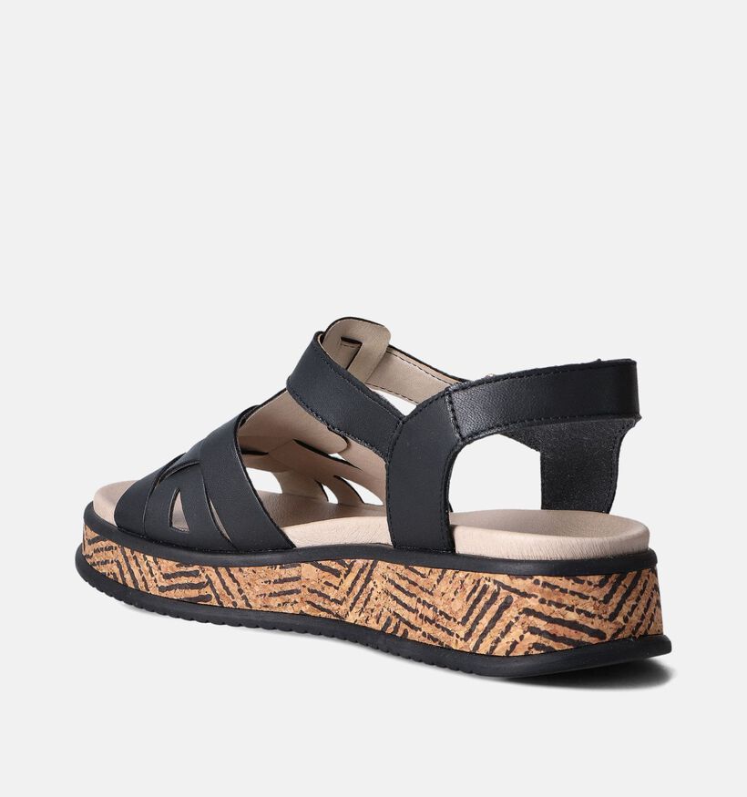 Rieker Sandales talon compensé en Noir pour femmes (354970)