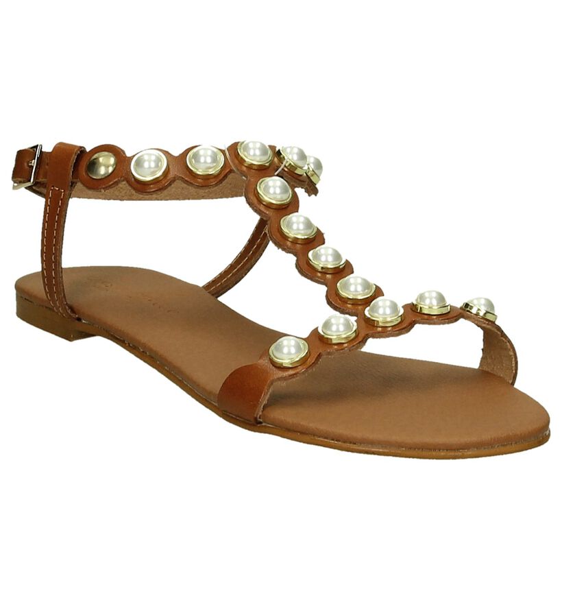 Platte Sandalen met Kralen Cognac Christian Di Riccio, , pdp