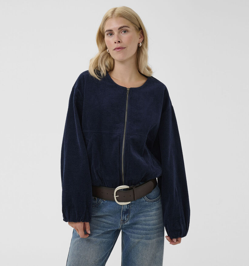 Culture Kalla Klay Manteau court Corduroy en Bleu fonc&eacute; pour femmes (377020)
