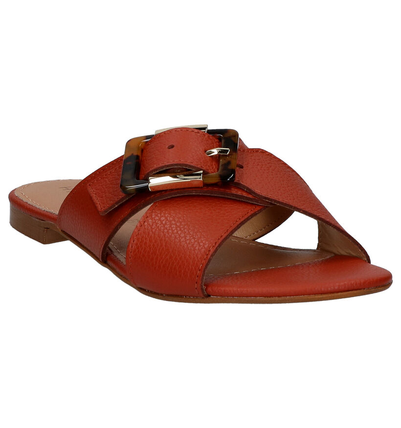 Hampton Bays Nu-pieds plates en Cognac en cuir (274126)