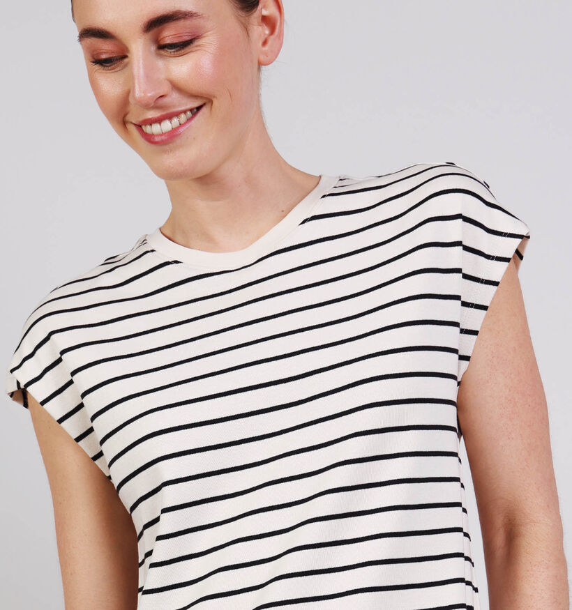 Vila Sinny Capsleeve Ecru/Zwarte T-shirt Jurk voor dames (368112)