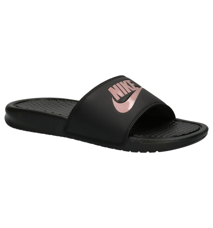 Nike Benassi Nu-pieds en Noir en simili cuir (261695)