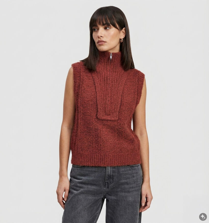 Vila Gleeba Half Zip Knit Pull sans manches en Bordeaux pour femmes (379741)
