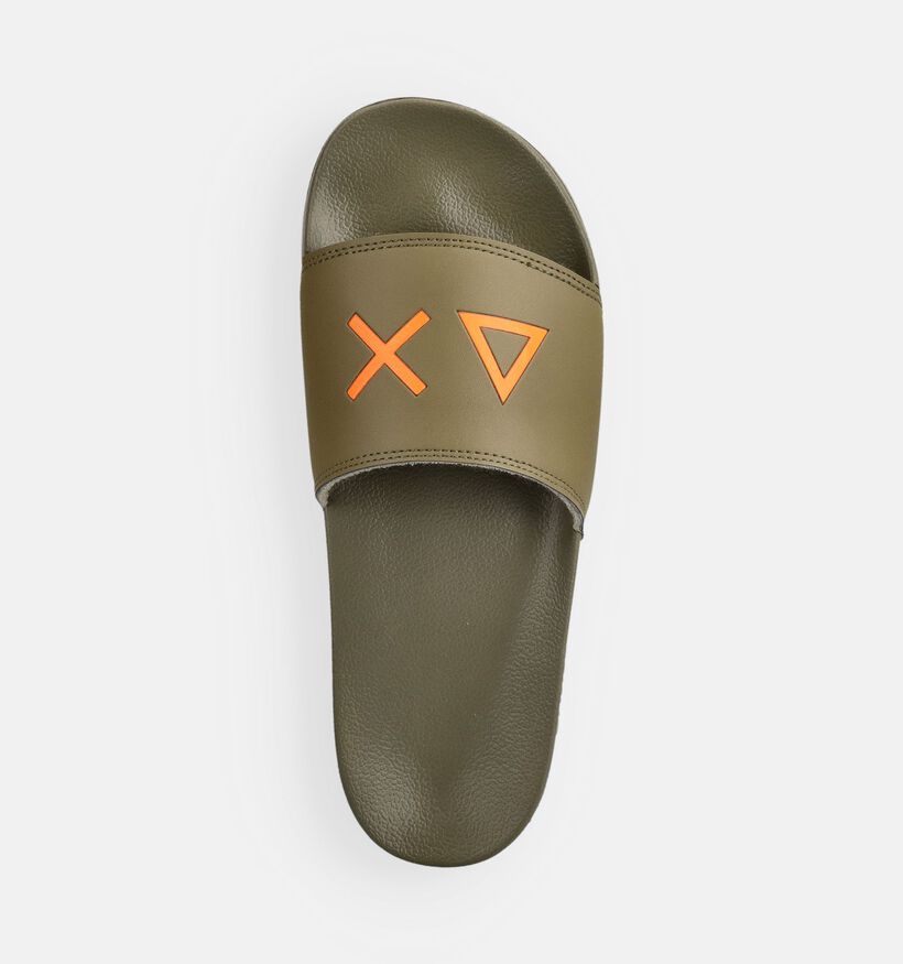 Sun68 Logo Baskets basses en Vert kaki pour hommes (368809)