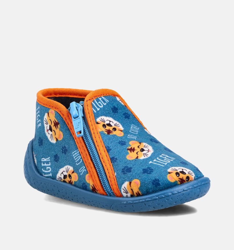 Milo & Mila Tiger Pantoufles en Bleu pour filles, garçons (364924) - pour semelles orthopédiques