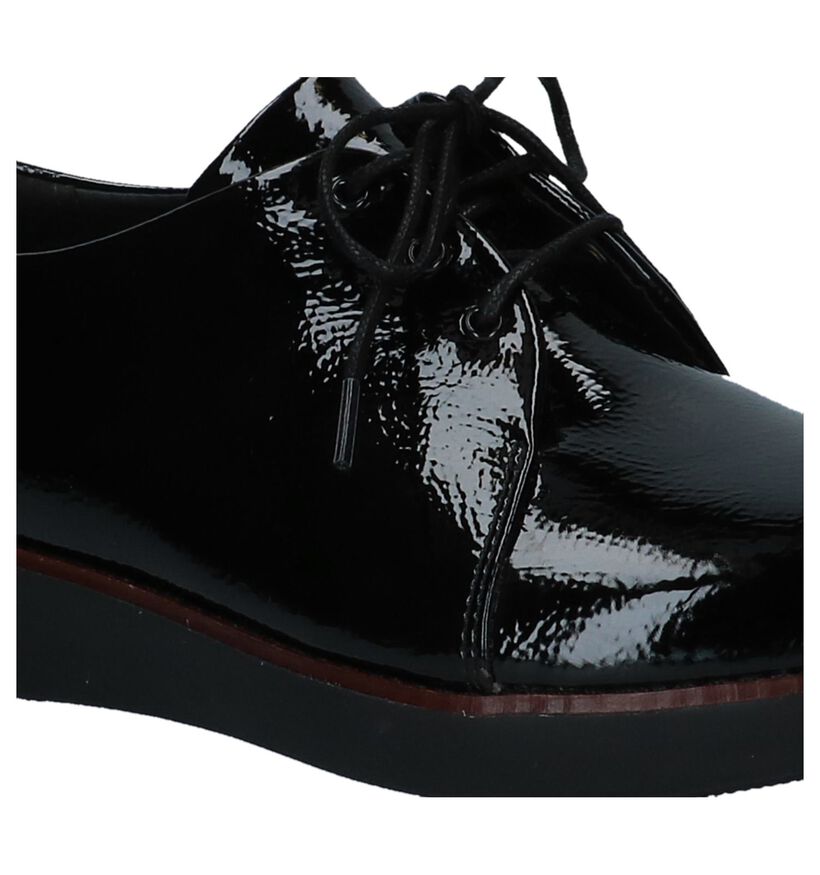 FitFlop Derby Crinkle Patent Lace Up Zwarte Veterschoenen in lakleer (225576)