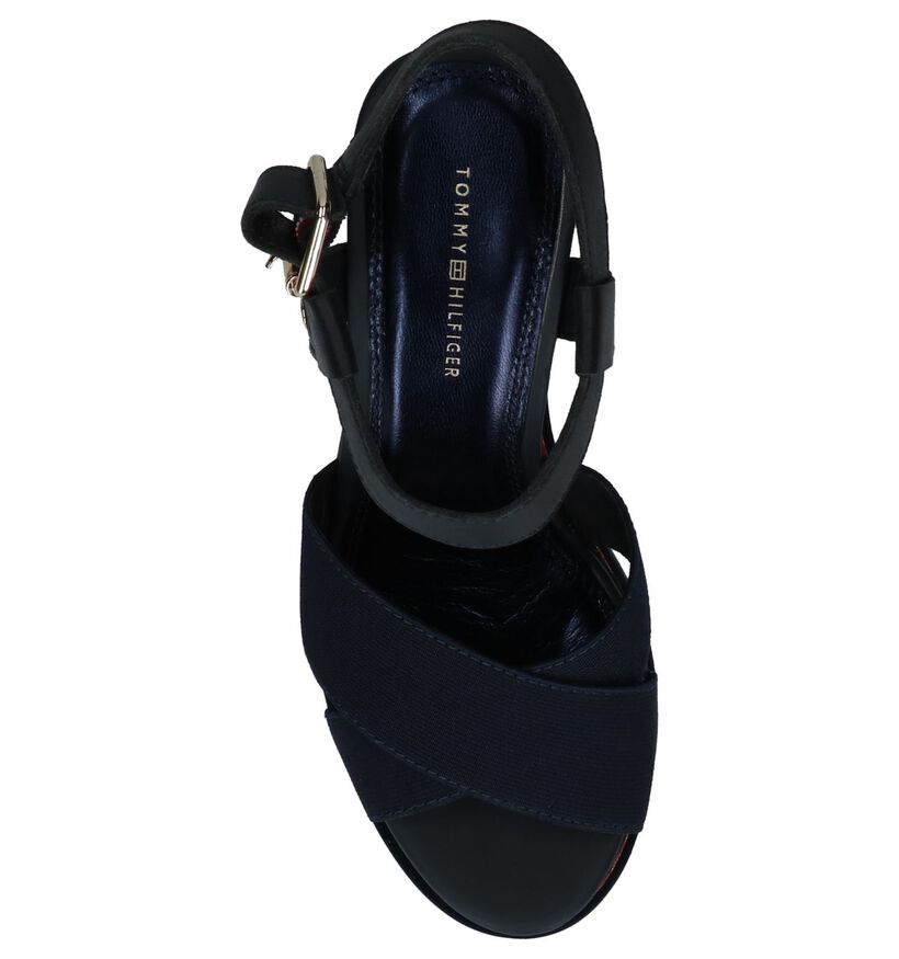 Tommy Hilfiger Donkerblauwe Sandalen met Sleehak in leer (212750)