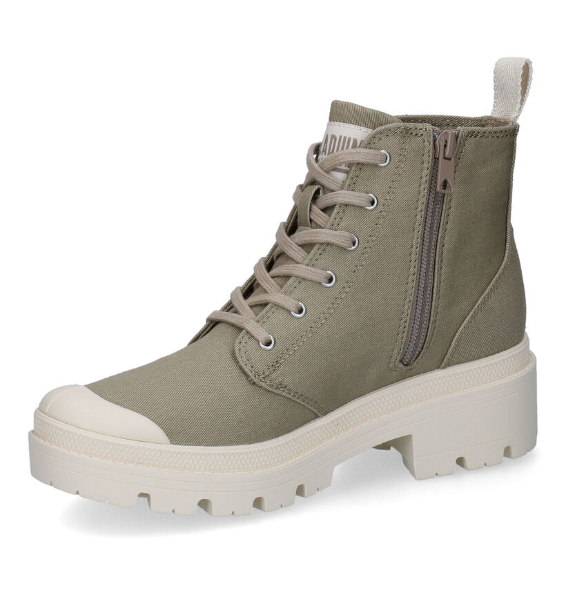 Palladium Pallabase Twill Baskets en Vert pour femmes (303623) - pour semelles orthopédiques