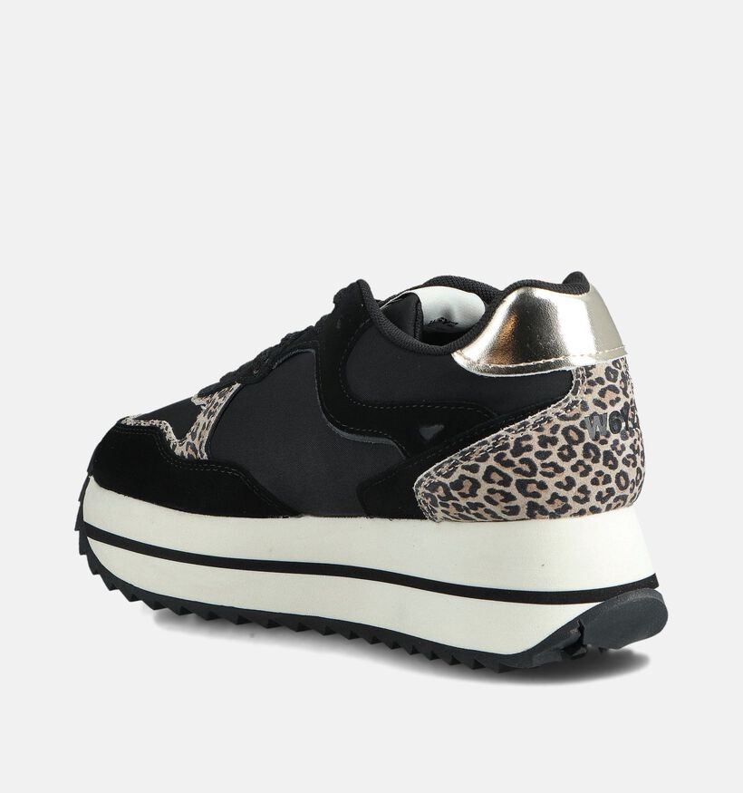 W6YZ Deva Zwarte/Gouden Platformsneakers voor dames (364046) - geschikt voor steunzolen