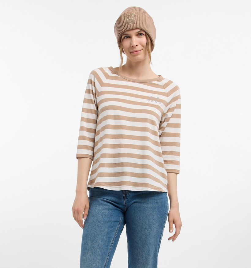 Elbsand Celin Bruine/Witte T-shirt met Lange Mouwen voor dames (381284)