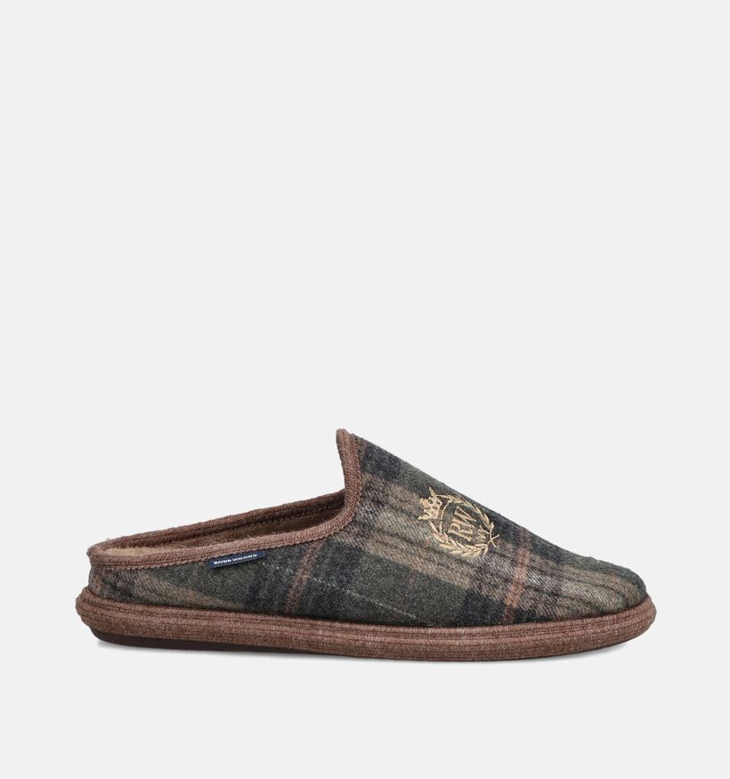 River Woods Enzo Pantoufles en Vert/Marron pour hommes (381216) - pour semelles orthop&eacute;diques