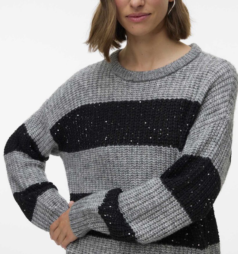 Vero Moda Sparkle Grijze/Zwarte Gestreepte Trui voor dames (365673)
