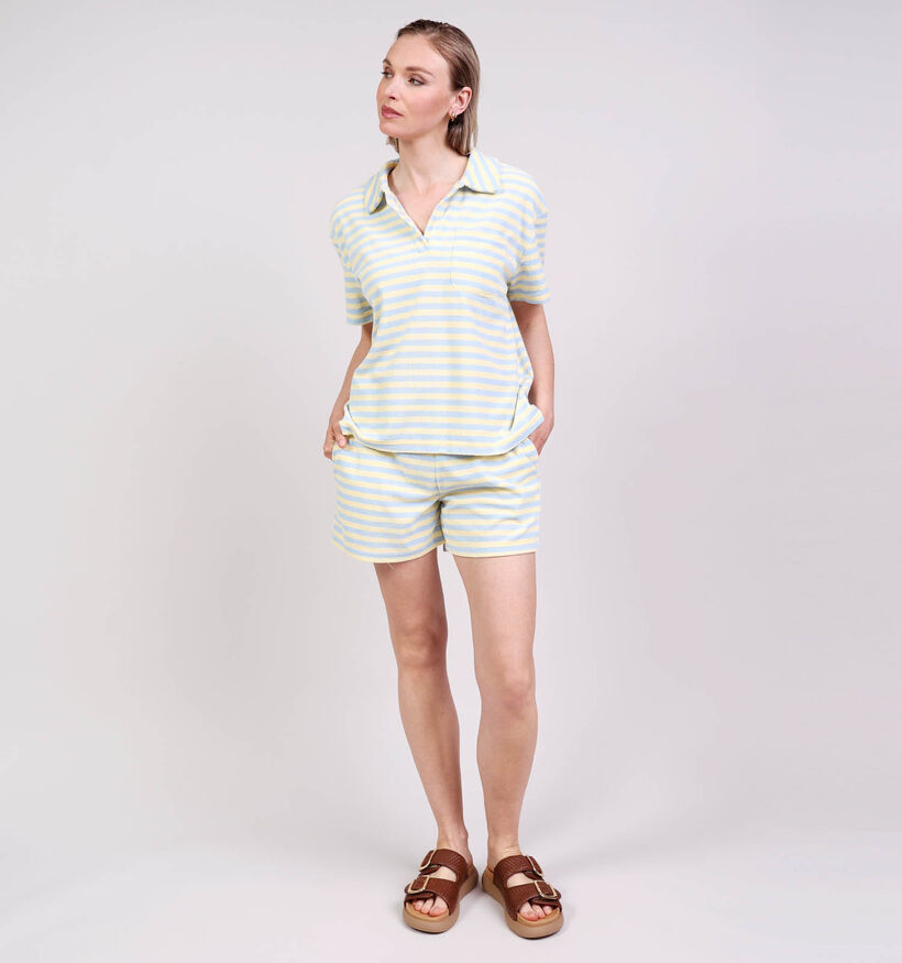 JDY Terry Collar T-shirt en Bleu/Jaune pour femmes (374849)