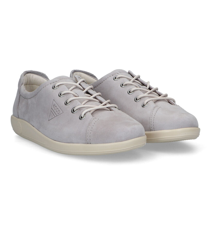 ECCO Soft 2.0 Grijze Veterschoenen in nubuck (321146)