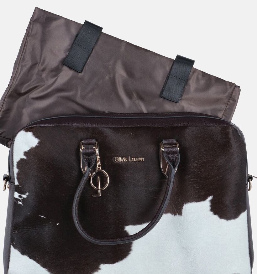 Olivia Lauren Cowhide Sac ordinateur en Brun fonc&eacute;/Blanc pour femmes (378536)