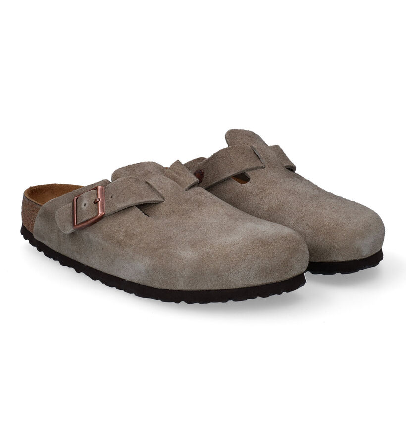 Birkenstock Boston Soft footbed Beige Slippers in daim (305414)