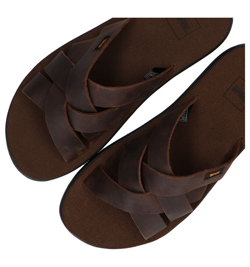 Teva Voya Bruine Slippers in leer (305618)