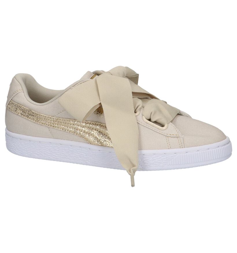 Lage Sportieve Sneakers Donkerbeige Puma Basket Heart in stof (209946)