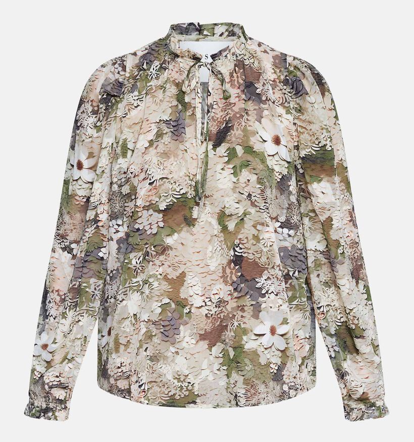 Sisters Point Elza Blouse en Beige/Vert pour femmes (371959)