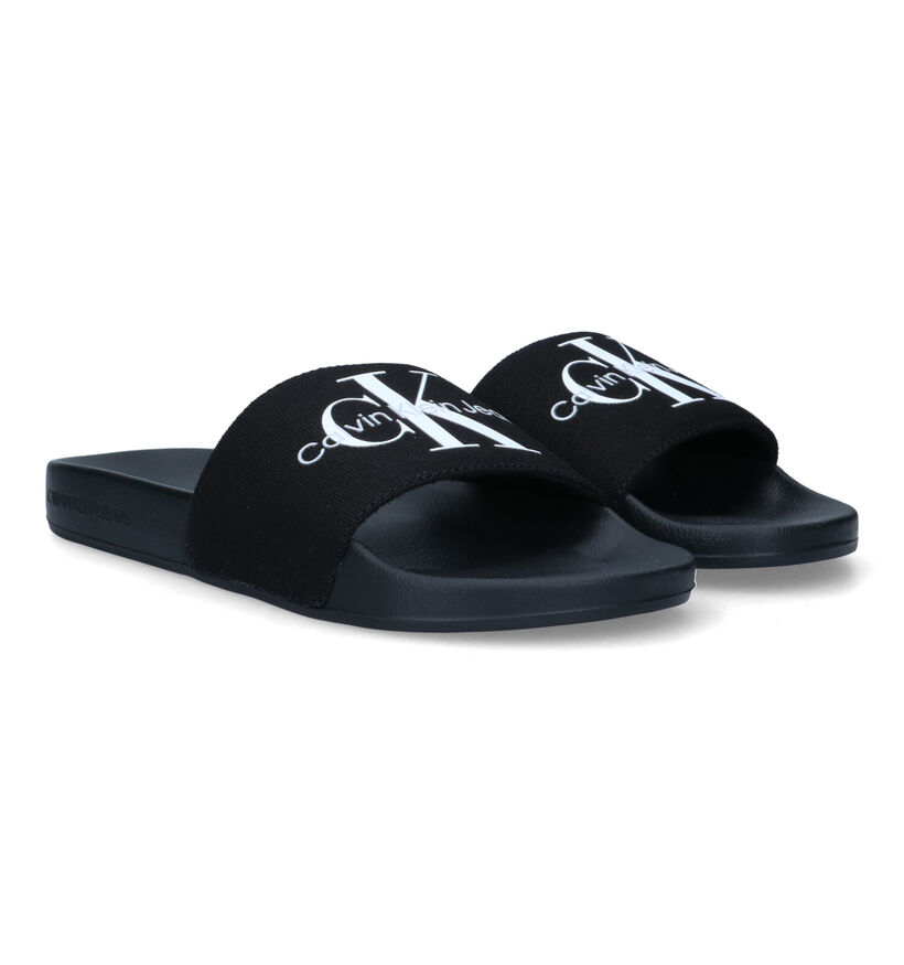 Calvin Klein Slide Monogram Zwarte Badslippers voor dames (321034)