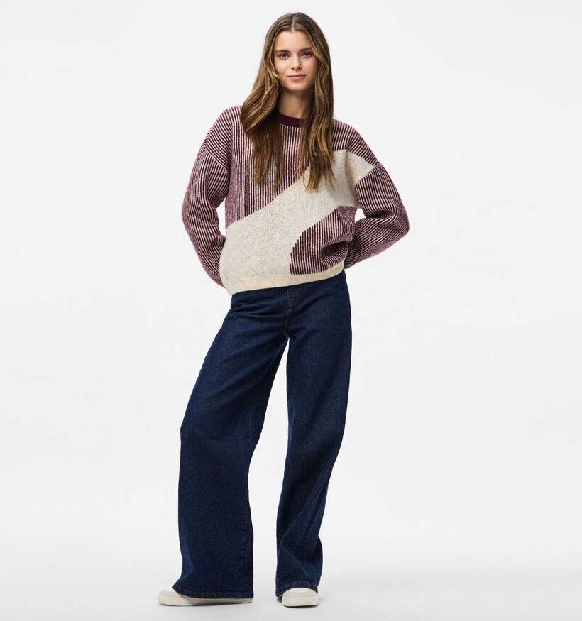 Pieces Linna Knit Grijze Trui Pieces Linna Knit Bordeaux Trui voor dames (361149)