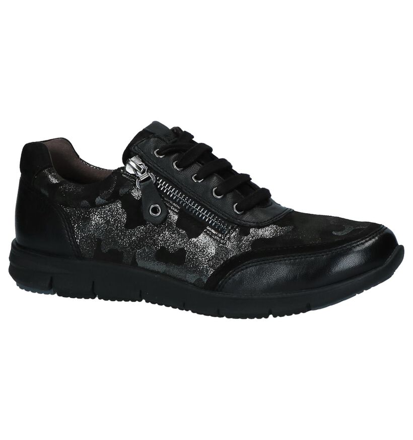 Zwarte Caprice Veterschoenen Camouflage in leer (222624)