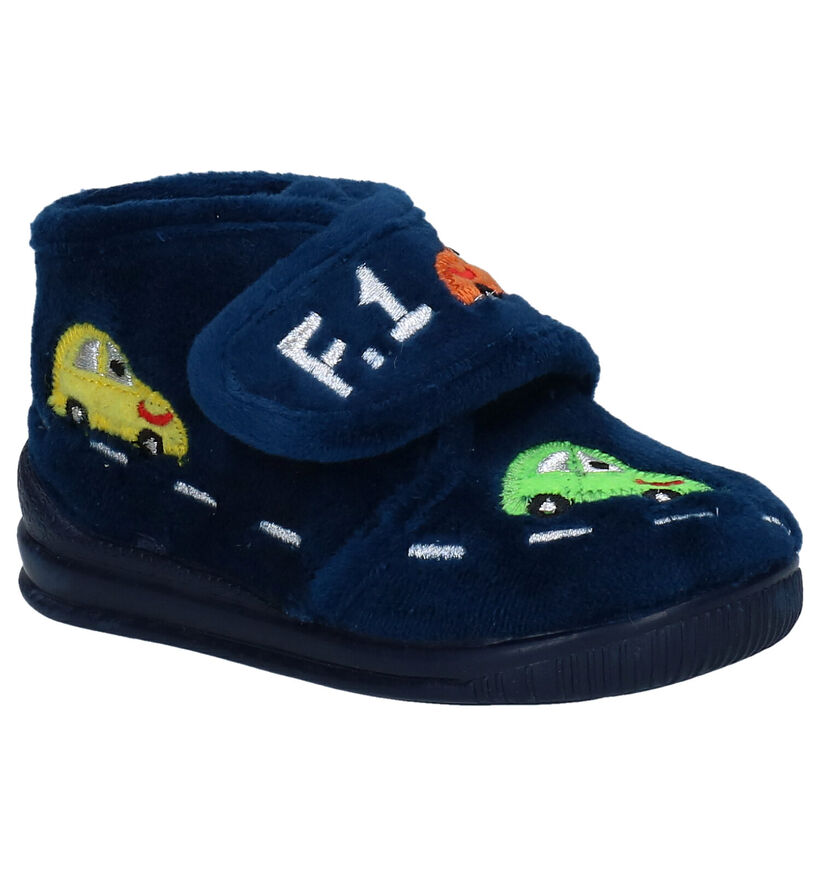 Milo & Mila Blauwe Pantoffels in stof (278460)