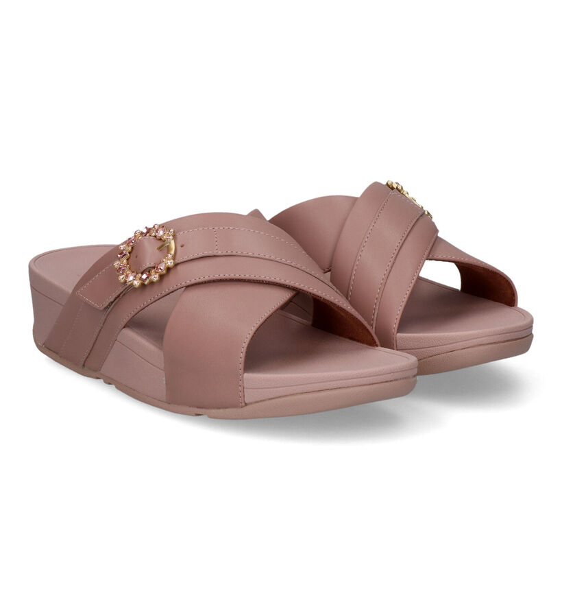 FitFlop Lulu Crystal Buckle Cross Slides Zwarte Slippers voor dames (336983)