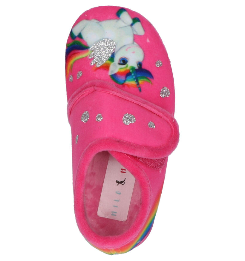 Milo & Mila Fuxia Pantoffels in stof (255006)