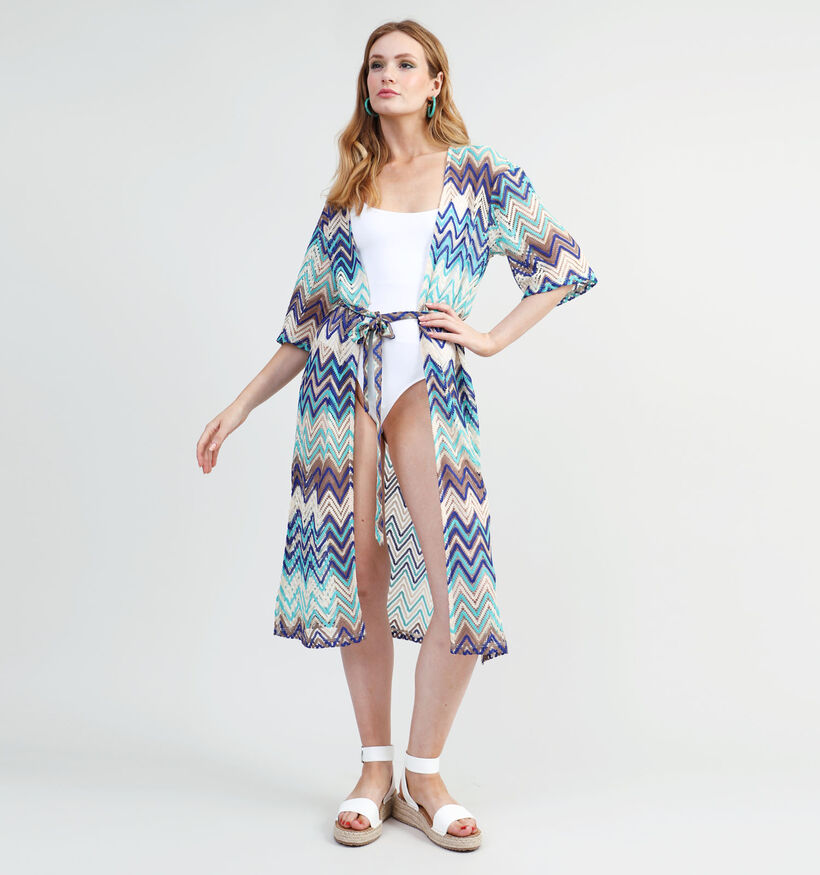 Vila Misso Kimono Cardigan crochet en Bleu (330967)
