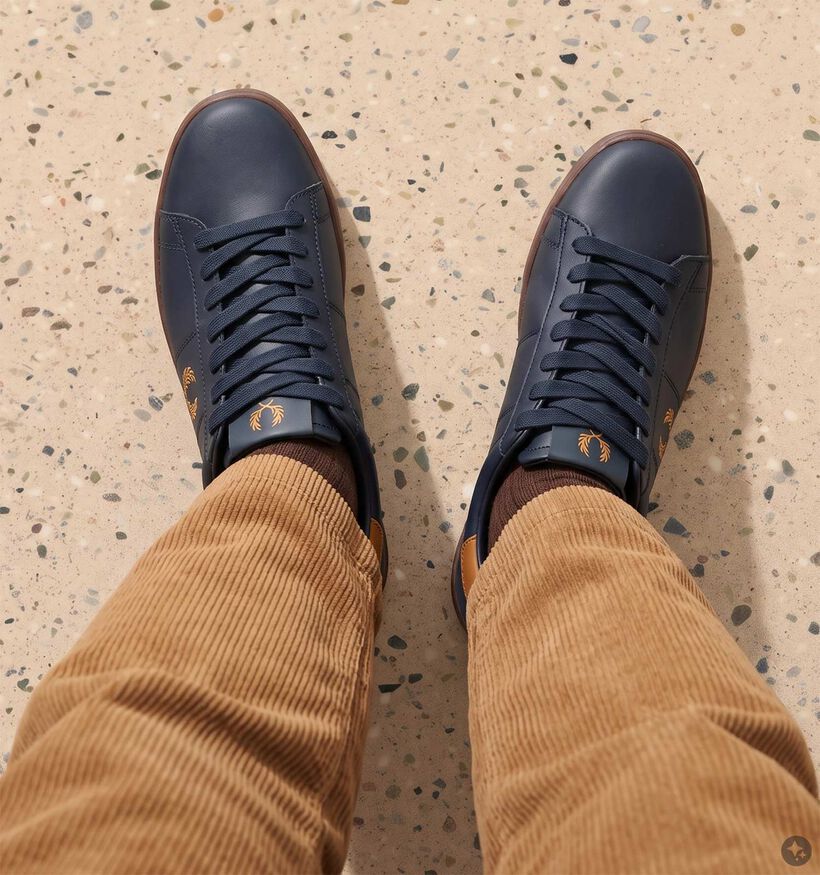 Fred Perry Spencer Leather Donkerblauwe/Cognac Sneakers voor heren (378095)