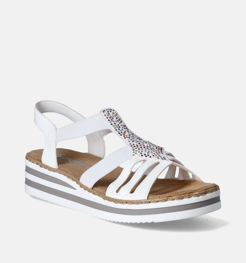 Rieker Sandales talon compensé en Blanc pour femmes (354919)