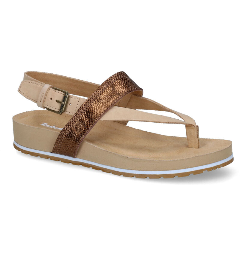 Timberland Malibu Waves Thong Sandales en Beige en cuir (303758)