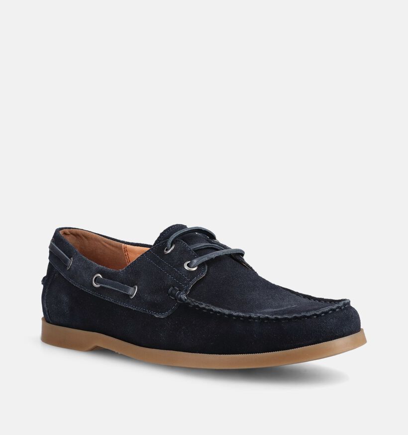 Via Borgo Chaussures bateau en Bleu fonc&eacute; pour hommes (373691)