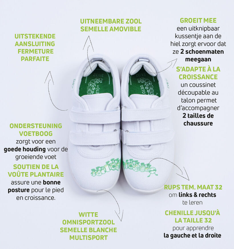 Deto Pantoufles de gymnastique &agrave; Velcro en Blanc pour filles, gar&ccedil;ons (310454) - pour semelles orthop&eacute;diques