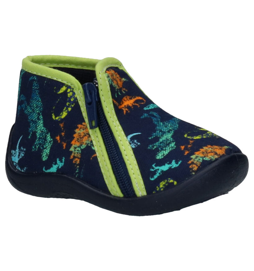 Milo & Mila Blauwe Pantoffels in stof (261149)