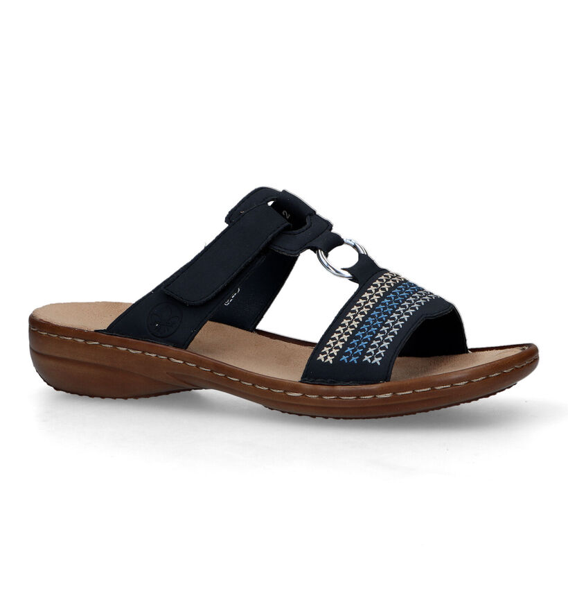 Rieker Nu-pieds plates en Bleu foncé en simili cuir (323605)