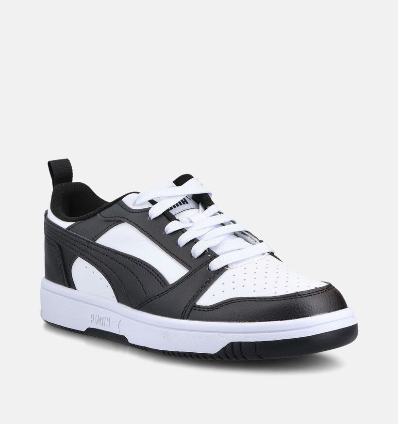 Puma Rebound V6 Witte/Zwarte Sneakers voor meisjes, jongens (366633) - geschikt voor steunzolen
