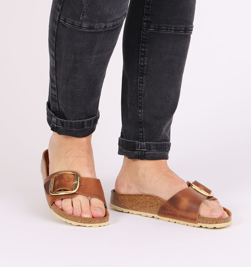 Birkenstock Madrid Big Buckle Cognac Slippers in kunstleer (322649)