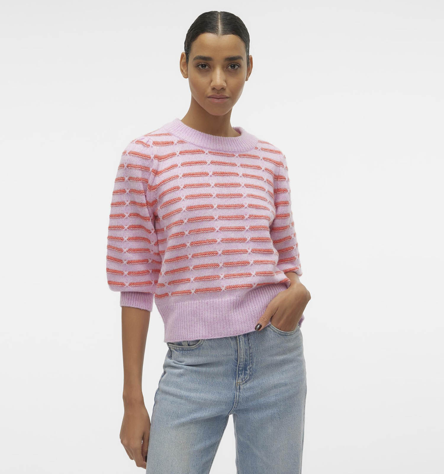 Vero Moda Leonor Roze Gestreepte trui Dames Truien Online op TORFS.BE