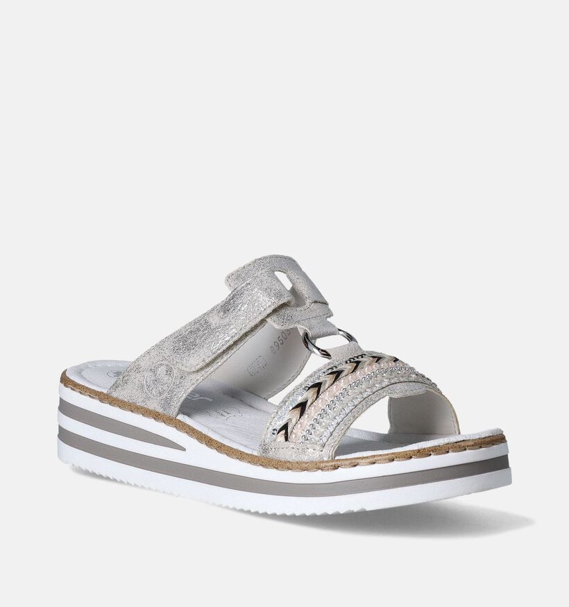 Rieker Nu-pieds talon compensé en Argent pour femmes (354916)
